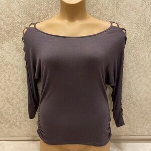 HeartSoul Charcoal Cold Shoulder Blouse